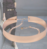 Cassette Sequined Metal Belt Women's Fine Mirror Decoration Dress With Wide Waistband European And American Wild Gold Dress Girdle