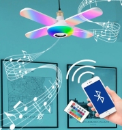 LED Four-leaf Bluetooth Music Lamp Colorful Intelligent Audio Folding Bulb Lamp Remote Control Deformable Ceiling Fixture Lights