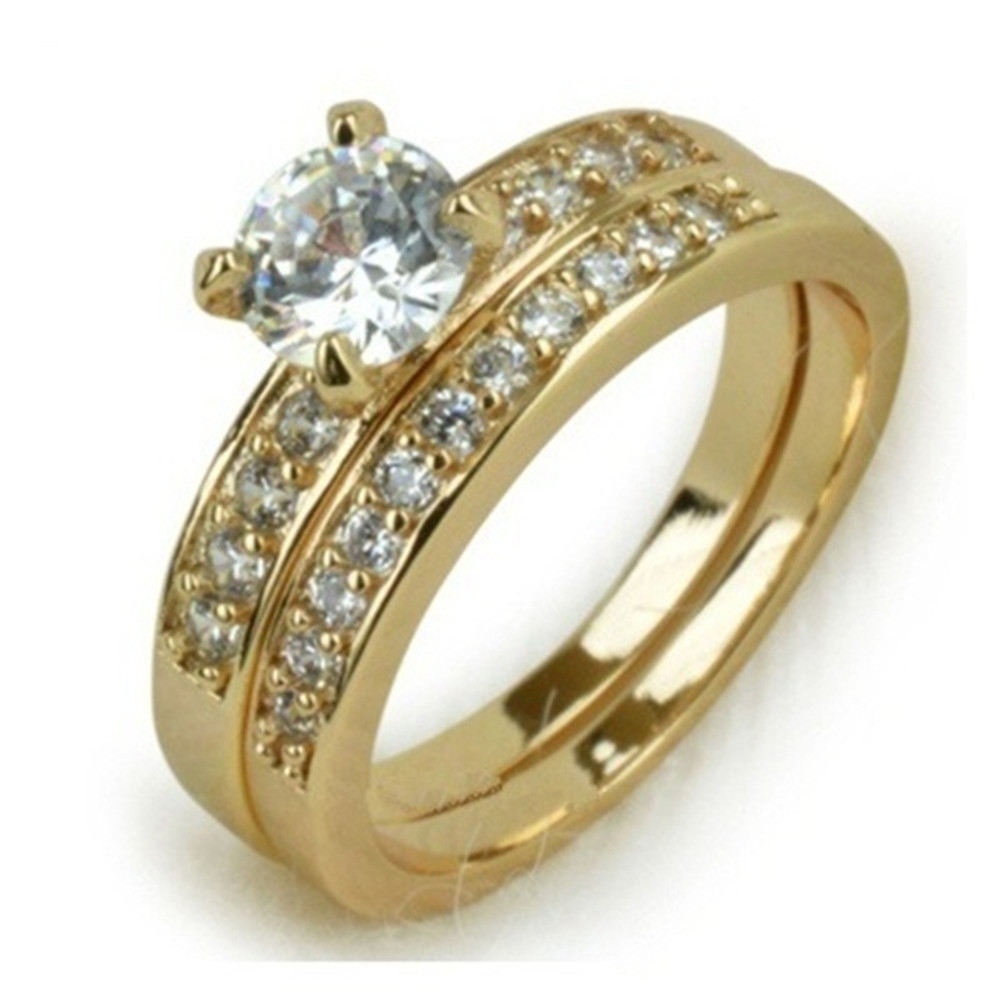 18k Gold-Plated Couple Simulation Diamond Engagement Ring For Men And ...