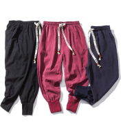 Men's Japanese Cotton And Linen Elastic Plus Size Casual Pants