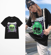 Creative Cotton Skull Print Round Neck Short Sleeves