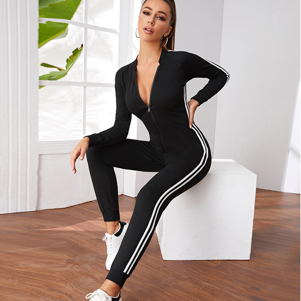 Fleece Jumpsuit Women's Long-sleeved Zipper Leisure Sports Fitness Suit ...