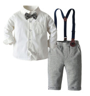 Boys Bib Solid Color Shirt Long-Sleeved Two-Piece Suit