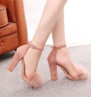 Cross-Border Explosive Buckle Thick Heel High-Heeled Hairy Sandals