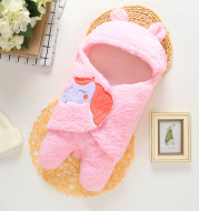 Infant Baby Soft Winter Style Plush Swaddle Cartoon Quilt Blanket And Feet Gown