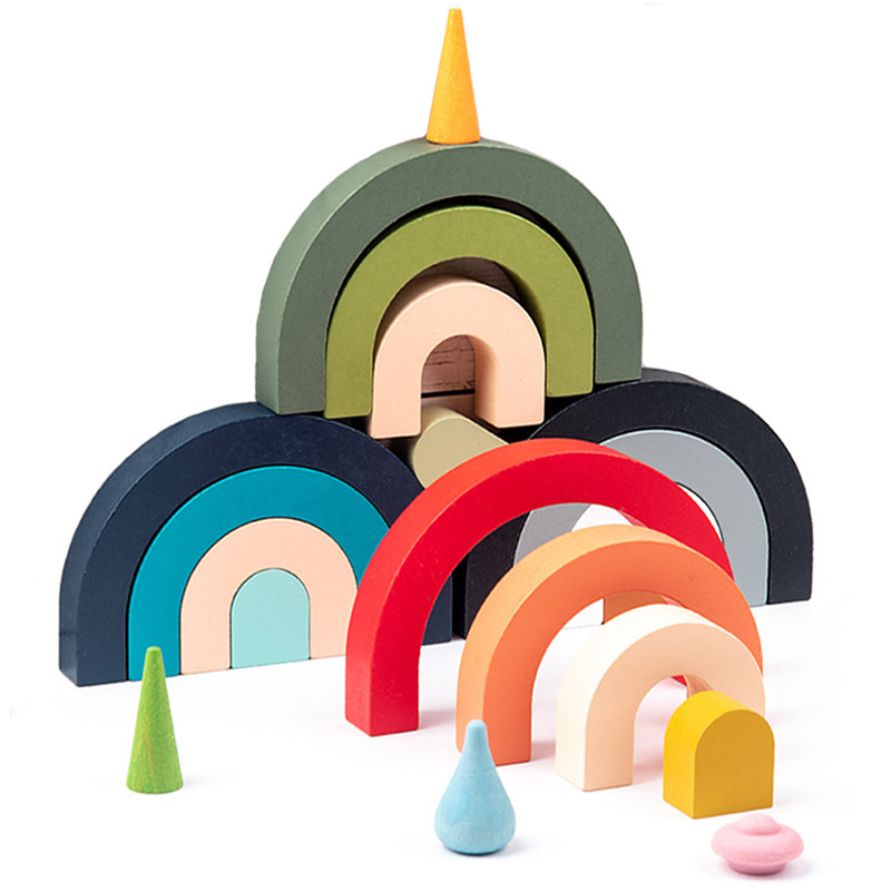 Children Wooden Rainbow Arched Stacked Toys Montessori Education ...