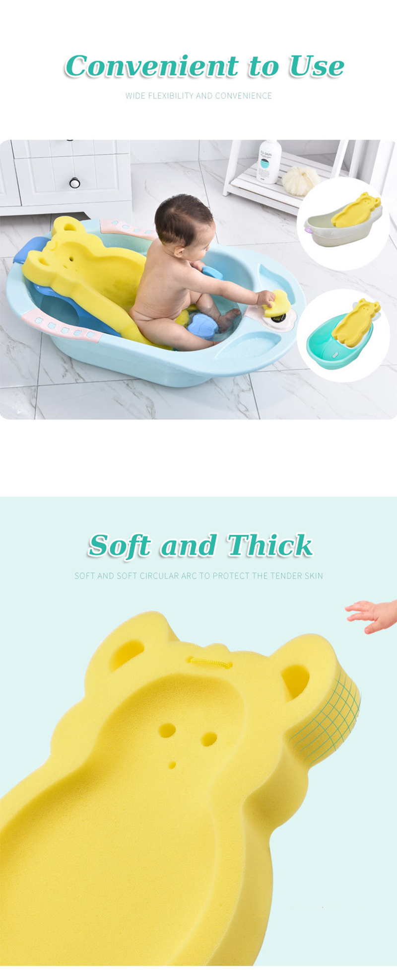  "Water-Resistant Baby Bath Tub Pad with Soft Material for Quick and Easy Cleanup."