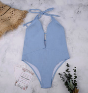 Light Blue Solid Color Swimsuit lace One-piece Swimsuit Sexy