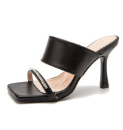 Stiletto High Heels Square Toe Sandals With Rhinestone Outer Wear Sandals And Slippers Women