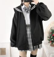 Oversized Sweatshirt Zip-Up Hoodie Sailor-Collar Japanese Streetwear Qweek Soft Girl