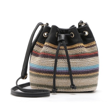 Female Bag Foreign Trade Fashion Simple Bohemian Wave Striped Bucket Bag Messenger Shoulder Bag—3