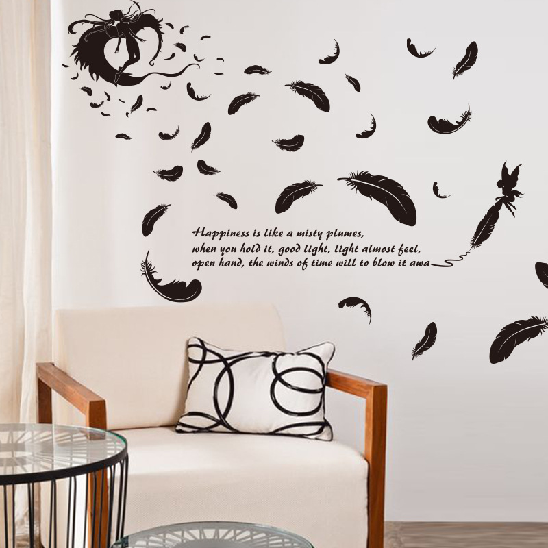 Wholesale living room wall decor, Wall stickers wallpaper wholesale, Feather angel wall stickers