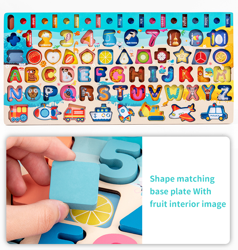 3D Wooden Montessori Alphabet Number Character Matching Board (7-in-1)