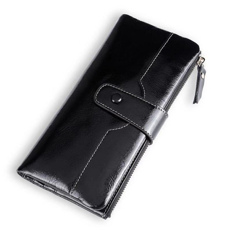 Ladies Long Wallet In Oil Wax Top Layer Cowhide - CJdropshipping