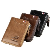 Vertical Two-fold Men's Short Wallet With Zipper And Anti-degaussing Brush