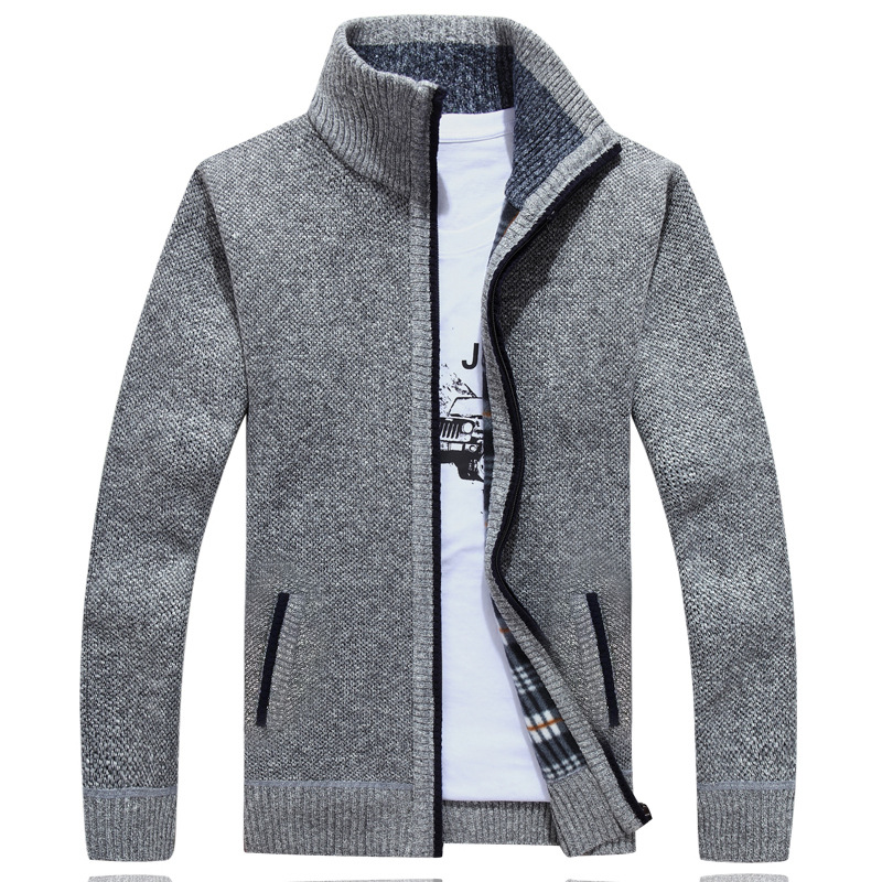 Thicken Plus Fleece Zipper Cardigan: Men's Loose Stand Collar Sweater