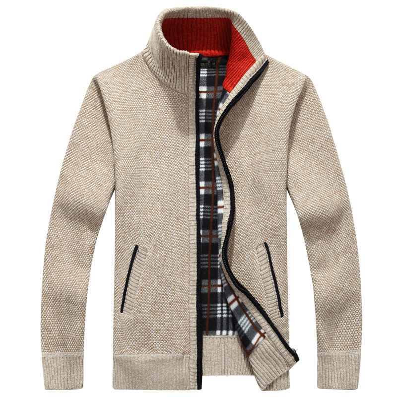 Thicken Plus Fleece Zipper Cardigan: Men's Loose Stand Collar Sweater