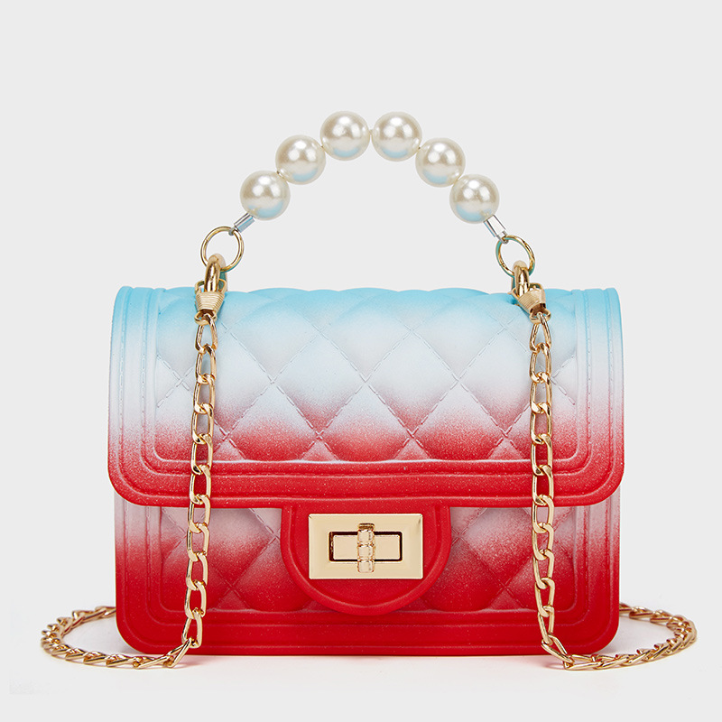 1618286950114 New Mini Female Bag Wholesale Rainbow Bag PVC Chain Jelly Bag Spray Color Gradient Pearl Handbag