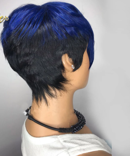Blue Ombre Wavy Color Short Straight Bob Pixie Cut Made Glueless Non L –  Divine Beauty by JSH