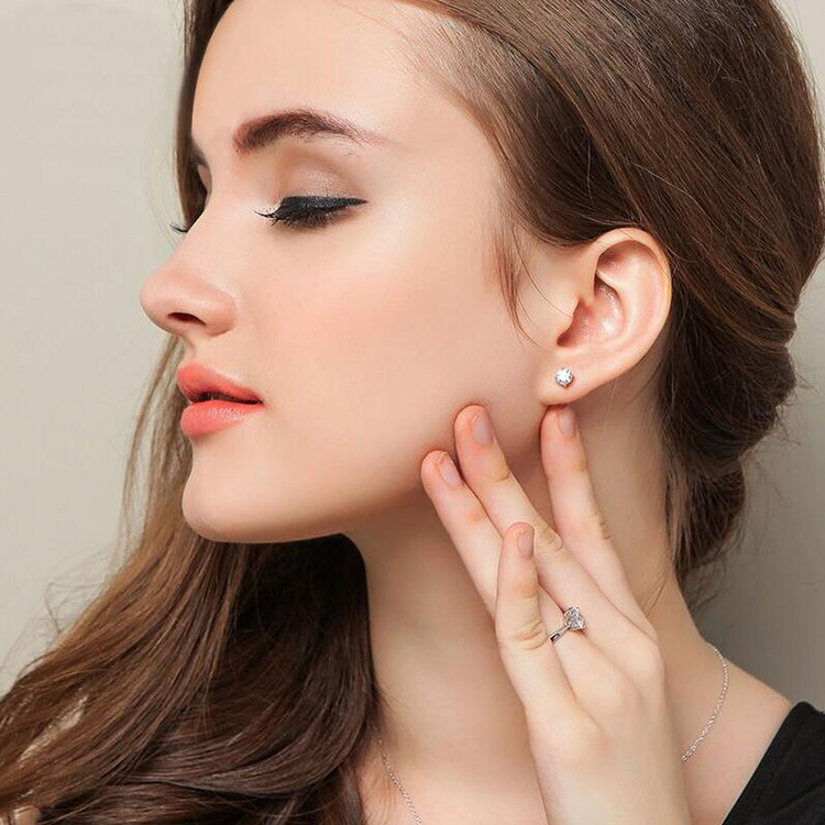 1618890531566 - Platinum Color Four Prong Artificial Diamond Fashion Stud Earrings