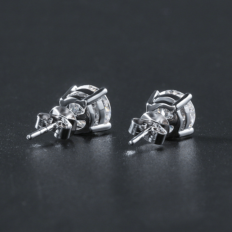 1618890531581 - Platinum Color Four Prong Artificial Diamond Fashion Stud Earrings