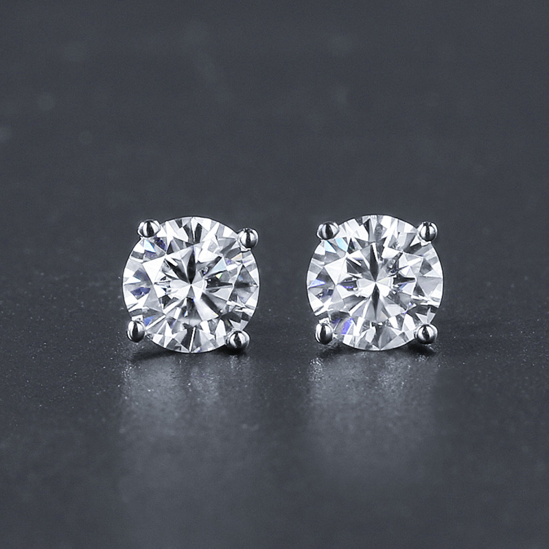 1618890531584 - Platinum Color Four Prong Artificial Diamond Fashion Stud Earrings