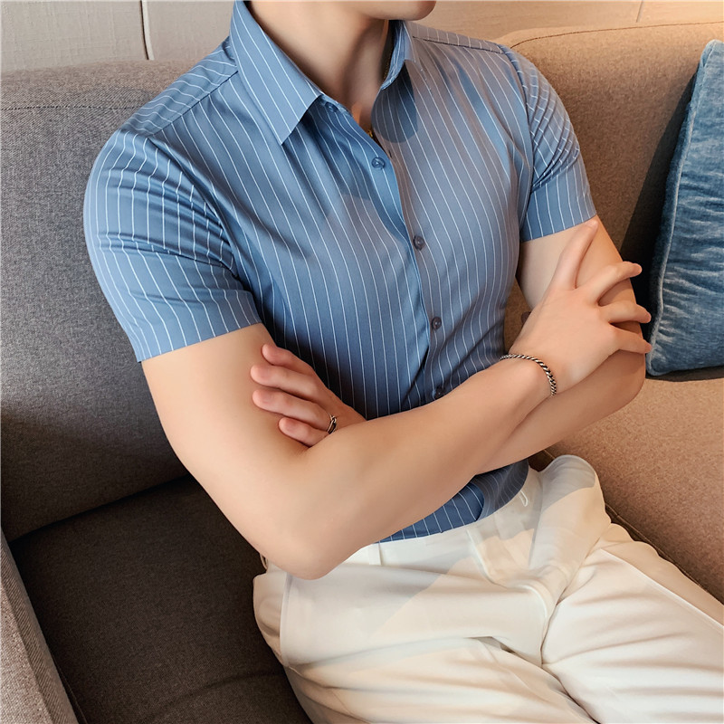 1618891718286 - Business Striped Shirt Men's Thin Short-sleeved Shirt