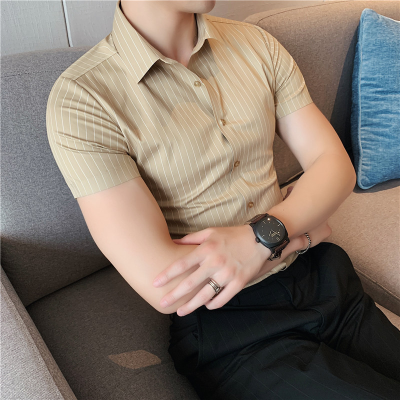 1618891718287 - Business Striped Shirt Men's Thin Short-sleeved Shirt