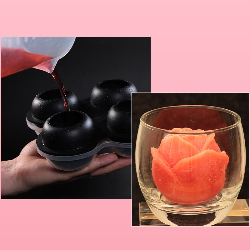 3D Rose Ice Model 2.5-inch Large Ice Cube Tray Making 4 Lovely Flower Shape  Ice Silica Gel Fun Ice Hockey Maker For Whishy Mold