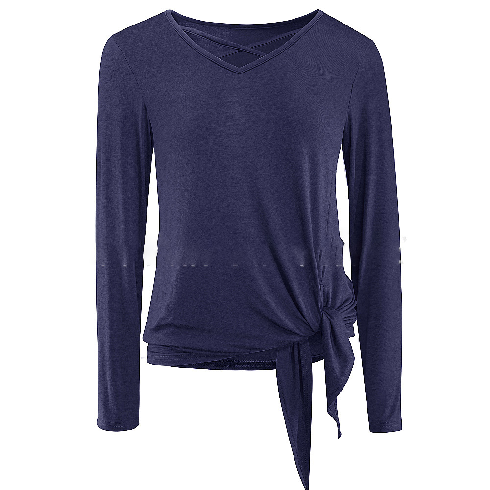Nice-Forever Winter Women Pure Color Bandage Casual T-Shirts Loose Shift Female Tees Tops T057