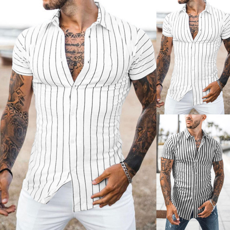 1618988803617 - Striped Print Short Sleeve Men's Shirt