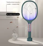 Smart Light Control Electric Mosquito Swatter USB Rechargeable Mosquito Killer Lamp Home Solar 2 in 1 Pest Fly Bug Zapper Racket