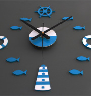 Mediterranean Nordic DIY Clock Lighthouse Rudder Lifebuoy Small Fish Clock DIY Wall Clock