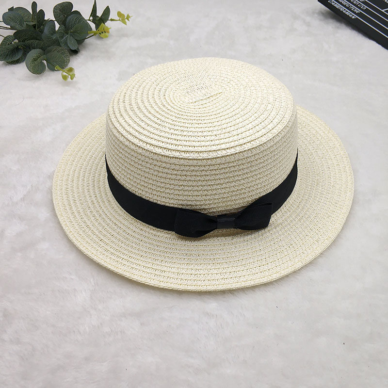 Straw Hat Women's Flat Top Hat Short Hair Hat Summer Korean Version Of ...