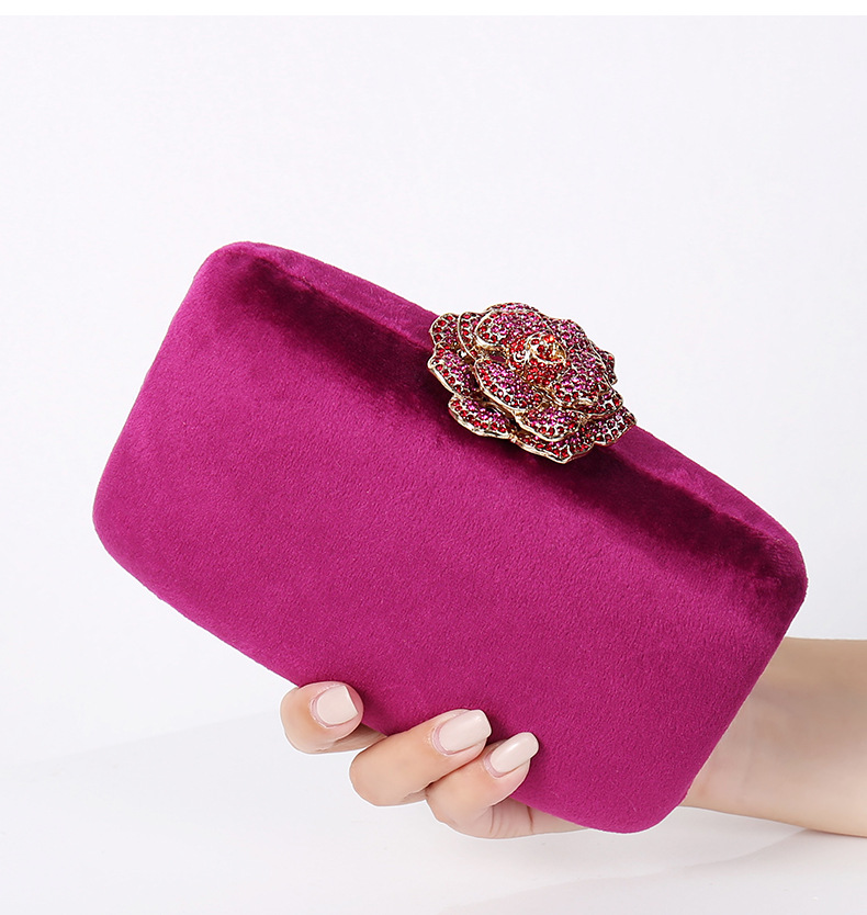 New Diamond Decoration Evening Bag PU Flannel Clutch Bag Chain Satchel Banquet Dress Bag Party