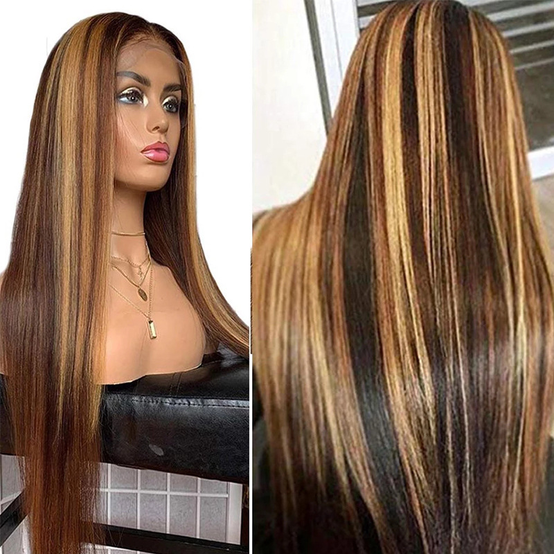 Wig Ladies Chemical Fiber Hair Cover Piano Color Highlighting Brown Inter-color
