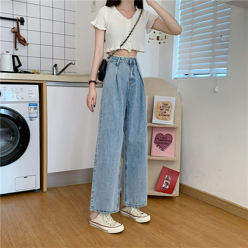1619173679055 Korean Style Lace High Waist Jeans Women Loose Straight Wide Leg Pants Trousers