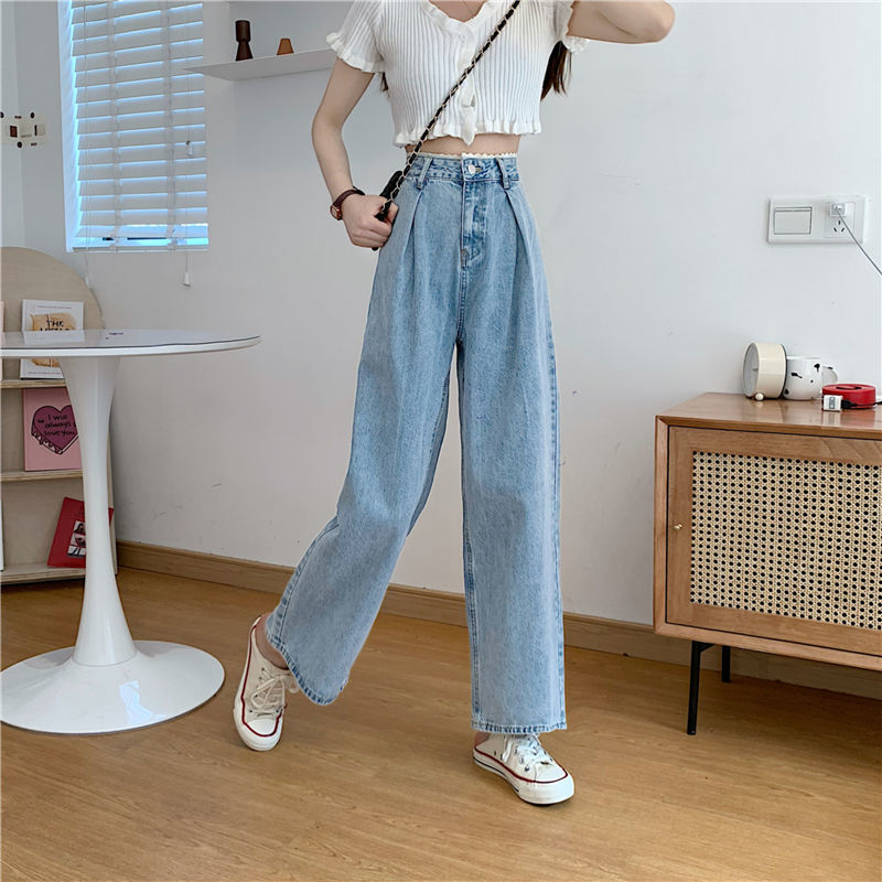 1619173679063 Korean Style Lace High Waist Jeans Women Loose Straight Wide Leg Pants Trousers