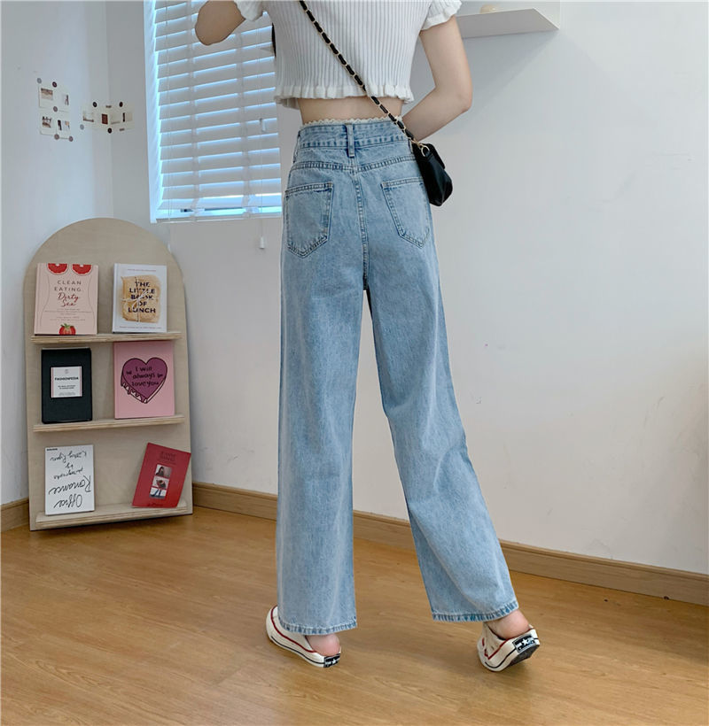 1619173679072 Korean Style Lace High Waist Jeans Women Loose Straight Wide Leg Pants Trousers