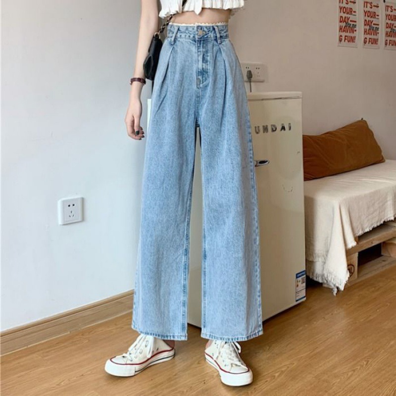 1619173679356 Korean Style Lace High Waist Jeans Women Loose Straight Wide Leg Pants Trousers