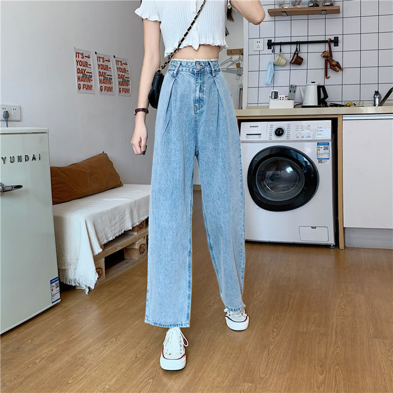 1619173679358 Korean Style Lace High Waist Jeans Women Loose Straight Wide Leg Pants Trousers
