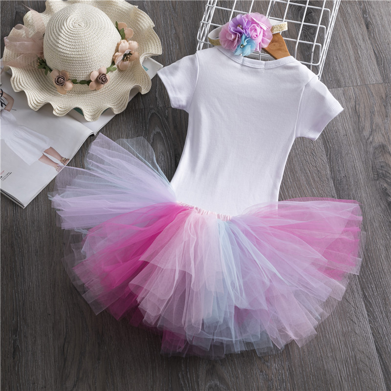 New 3pcs Short Sleeved First Birthday Outfit Baby Girl Tutu Skirt Kids Clothes