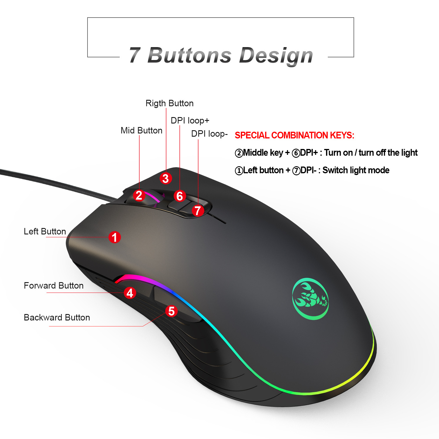 Glowing LED Gaming Mouse with Wired Precision for Enhanced Play-image