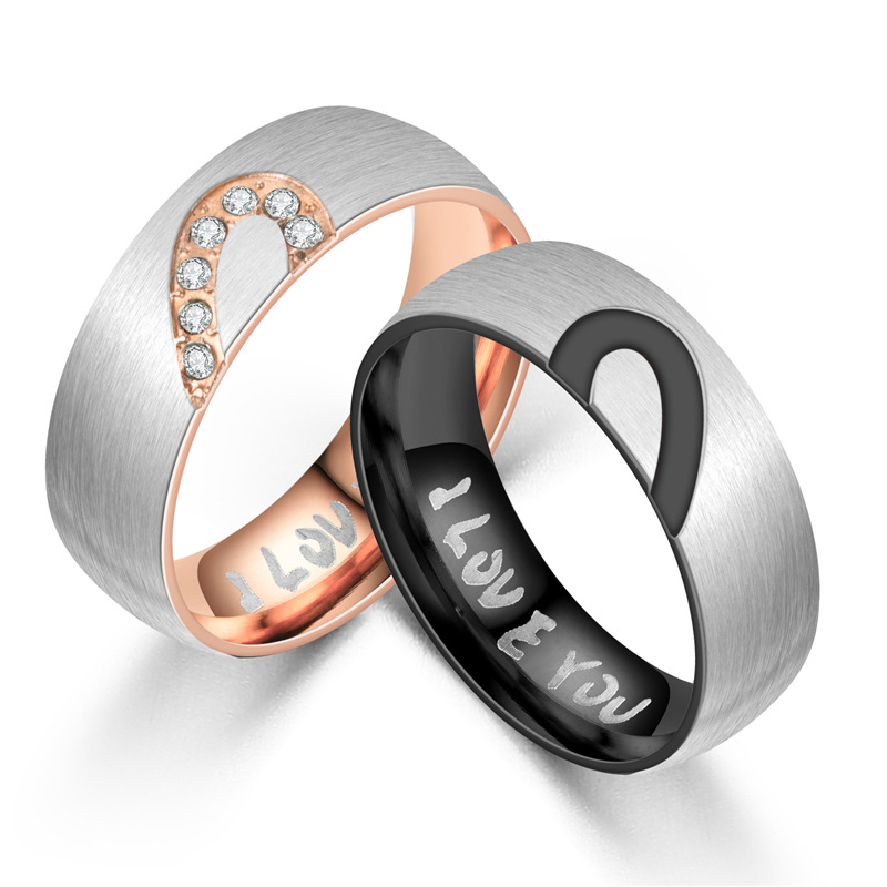1619509050958 - New Half Peach Heart Couple Ring I LOVE YOU