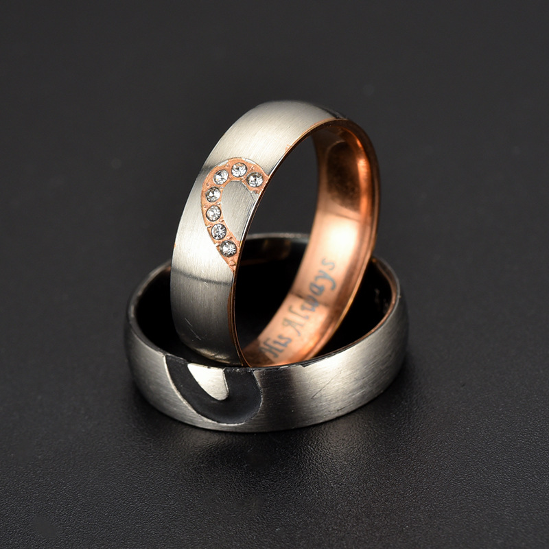 1619509050983 - New Half Peach Heart Couple Ring I LOVE YOU