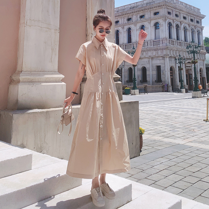 1619600288828 Real Shot Dress Female Summer New Korean Style Loose Student Temperament Waist Slimming Shirt Skirt Tide