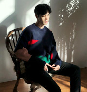 Thick Color-blocking Round Neck Lazy Loose Knit Sweater