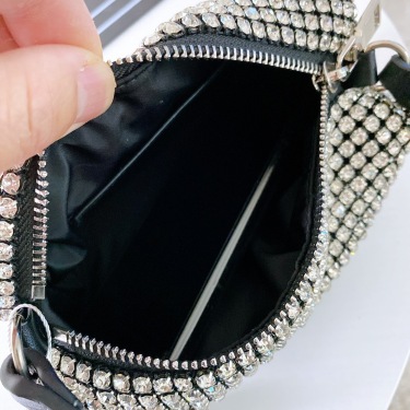 Net Red Leather Diamond Rhinestone Chain Messenger Bag Single Shoulder Small Square Bag Tide—3