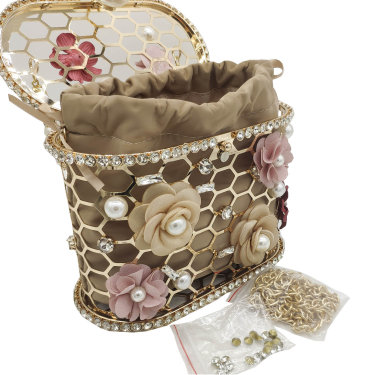 Pearl And Diamond Flower Handbag Drawstring Pork Cage Bag—2