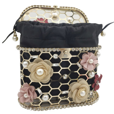 Pearl And Diamond Flower Handbag Drawstring Pork Cage Bag—3